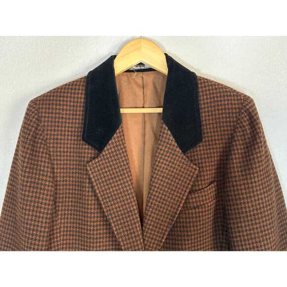 Vintage Wool Brown Houndstooth Oversized Blazer Size 12 Academia Preppy Heritage - Picture 3 of 8
